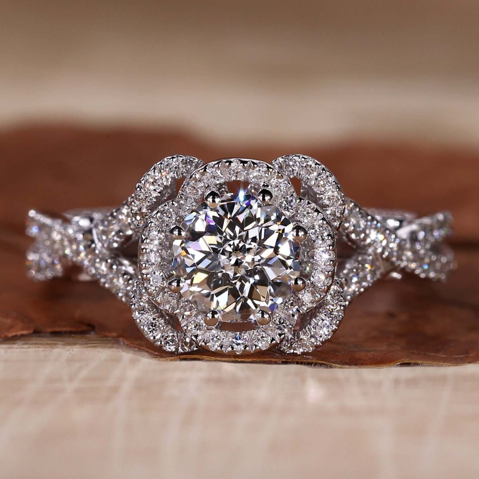 Round Cut Lab Grown White Diamond Engagement-Gold Halo-Ring Shree Diamond Mfg